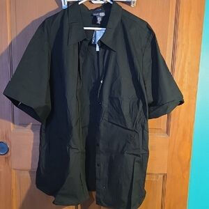 Women's Black Short Sleeve Button Down Shirt